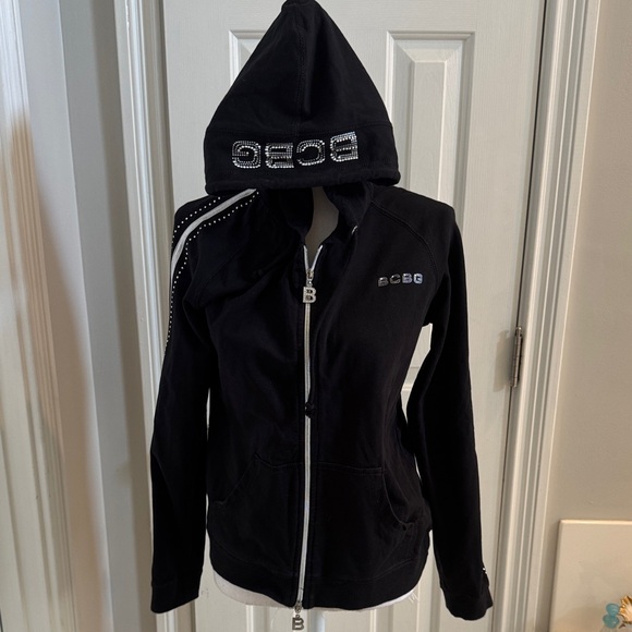 BCBG MaxAzria Vintage Black Hooded Jacket with Rhinestone & Studded Accents - Picture 1 of 12